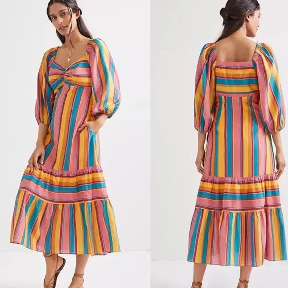 Farm Rio Rainbow Stripe Midi Dress
